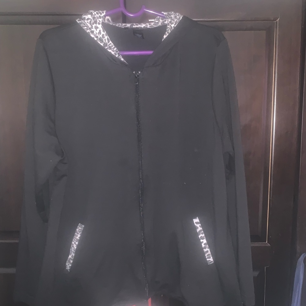 Ashley Stewart animal print black hoodie with flared bottom size 12